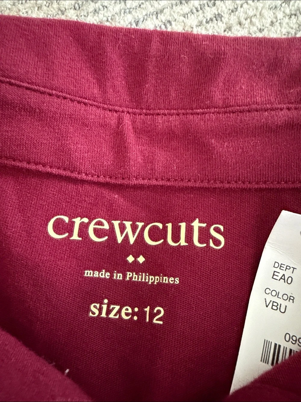 NWT Crewcuts size 12 Long-Sleeve Polo in Wine Red